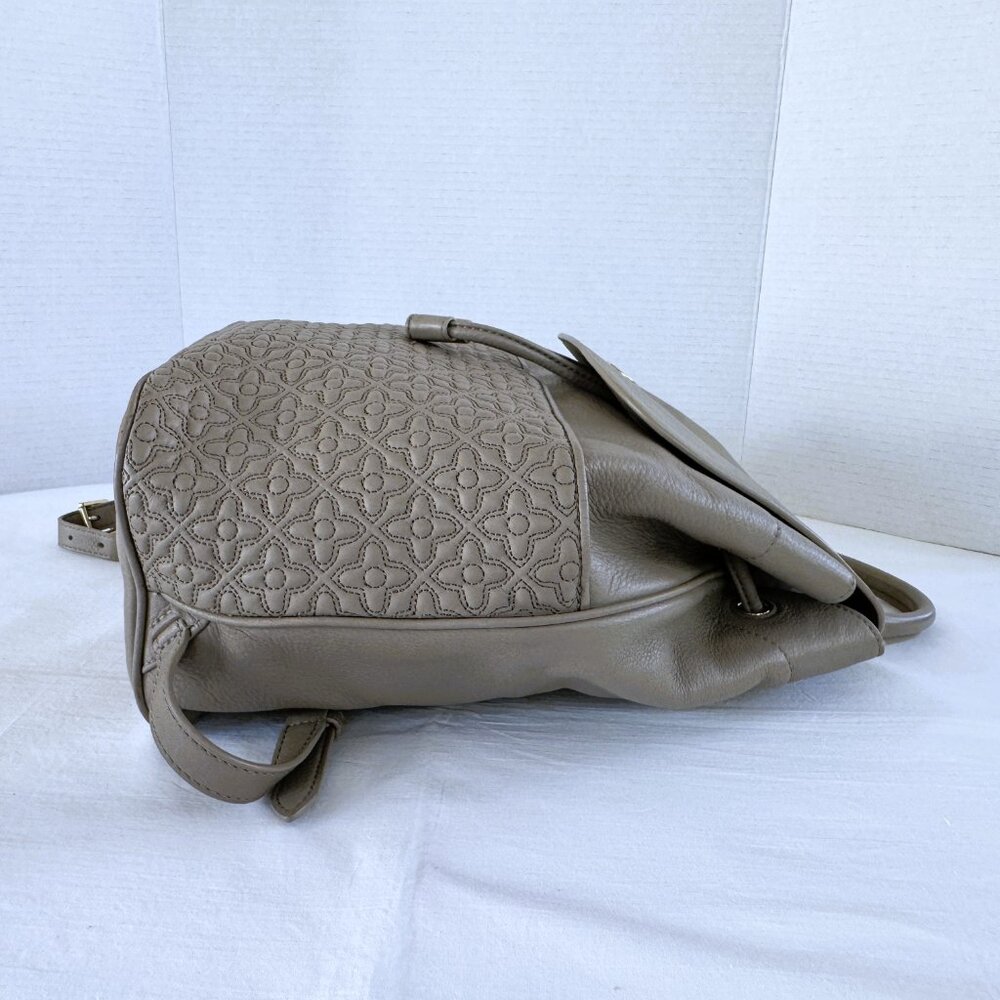 Tory Burch BRYANT Quilted Back Pack Gray Lightly Pebbled Leather Great Cond - Picture 10 of 13